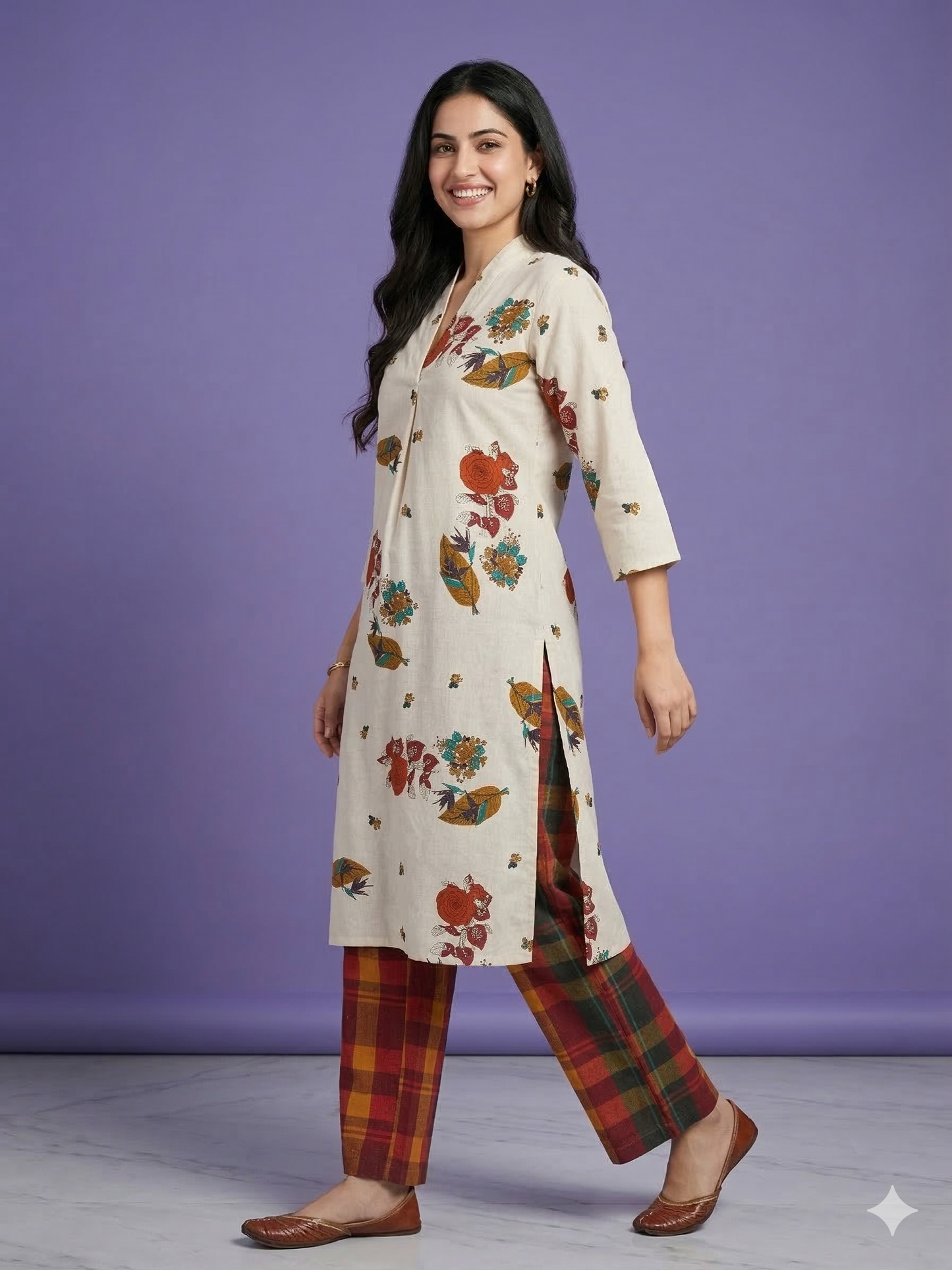 Ivory V Neck Cotton Cord Set