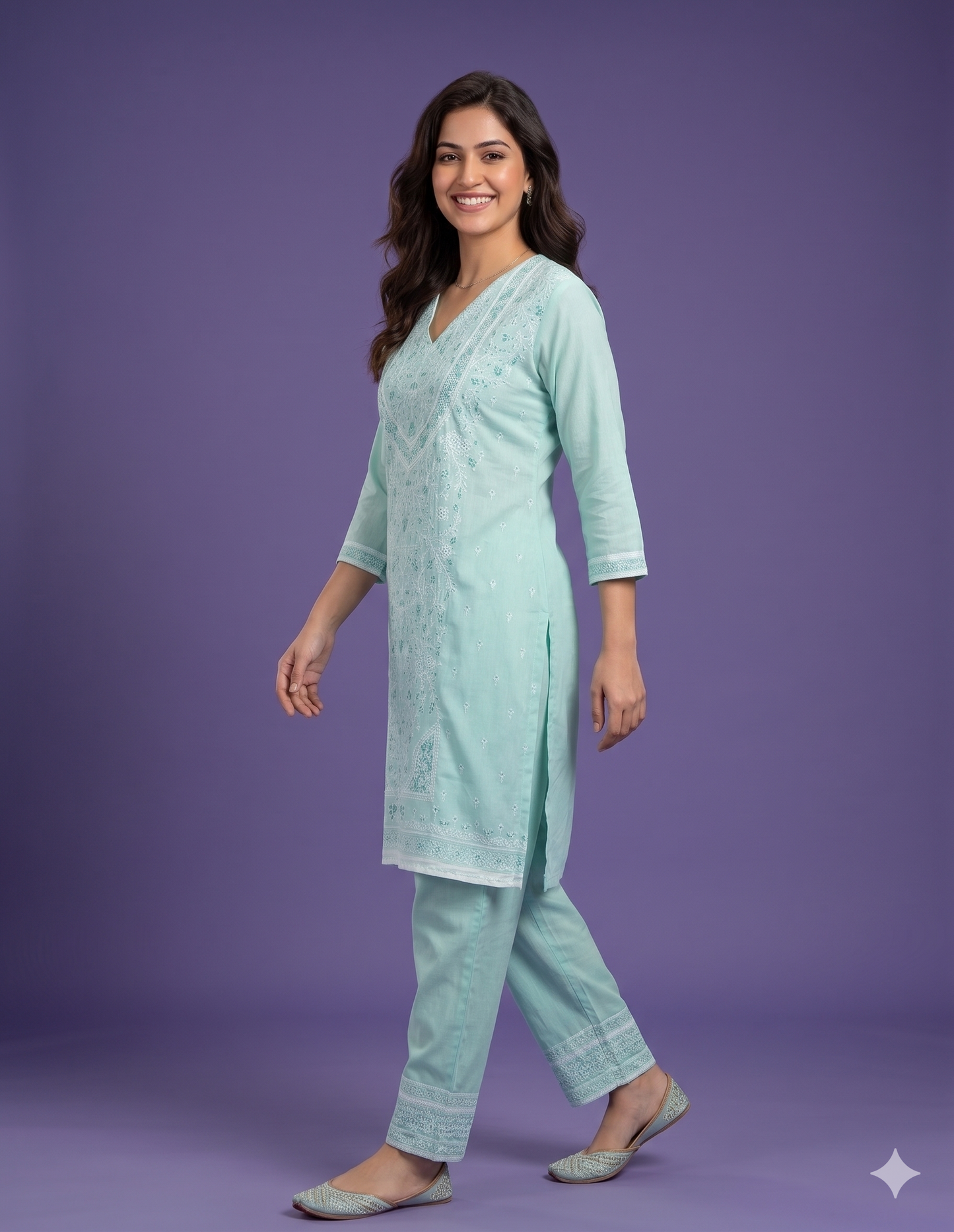 Blue V Neck Cotton Cord Set