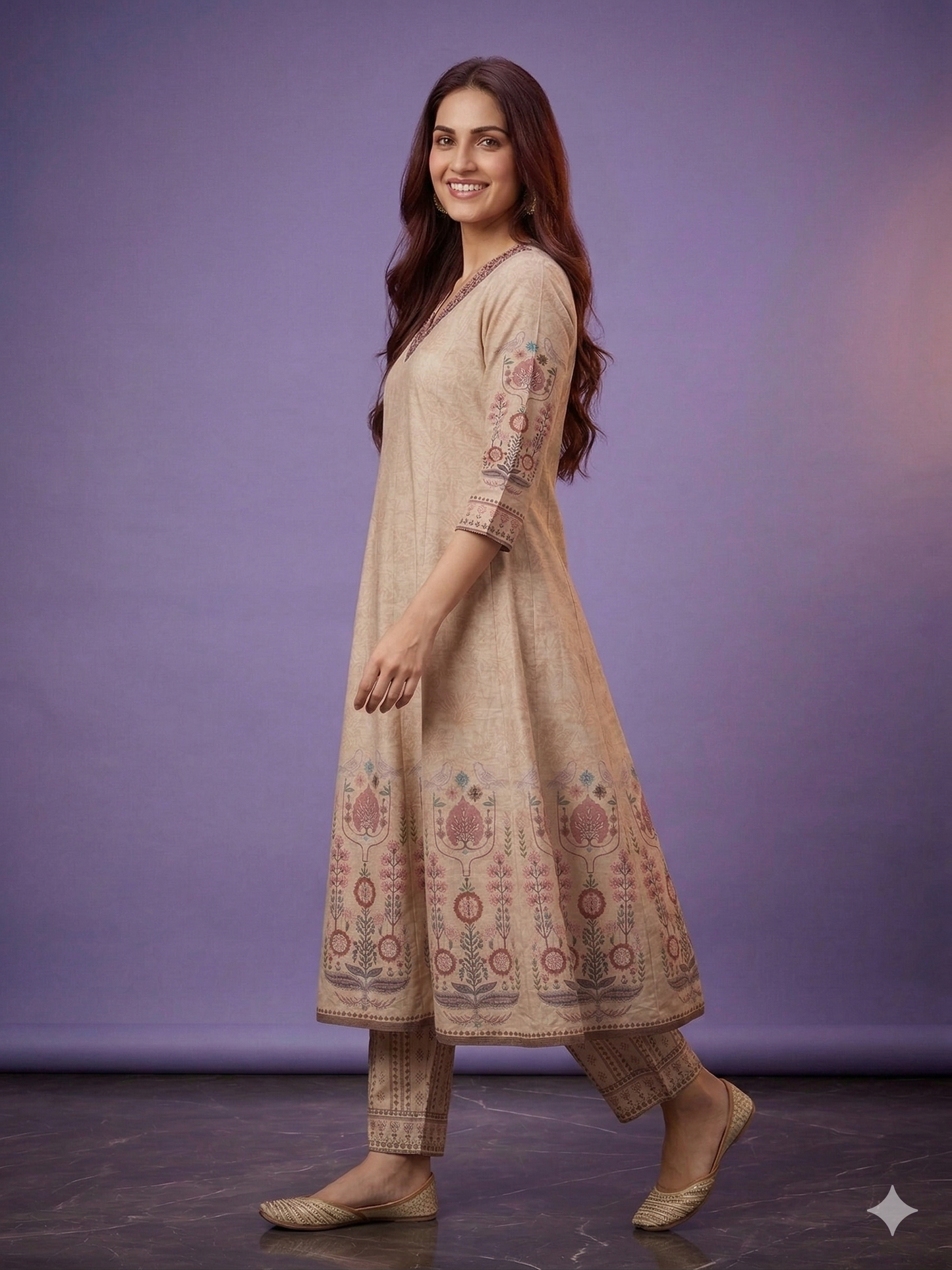 Ivory V Neck Cotton Kurta