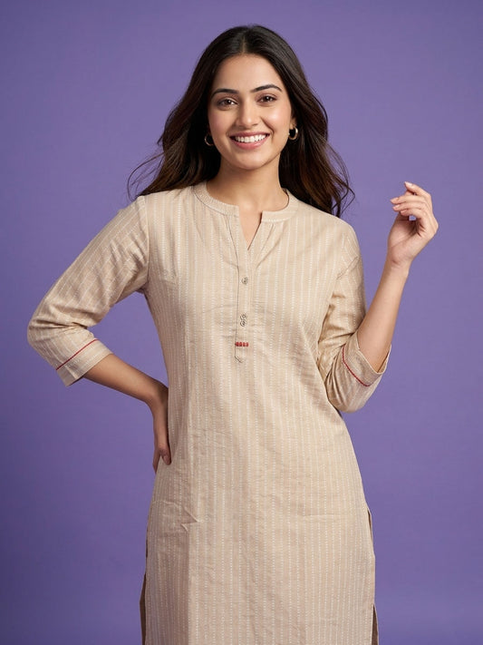 Woven Suit Set with Palazzo & Kota Dupatta - Cotton