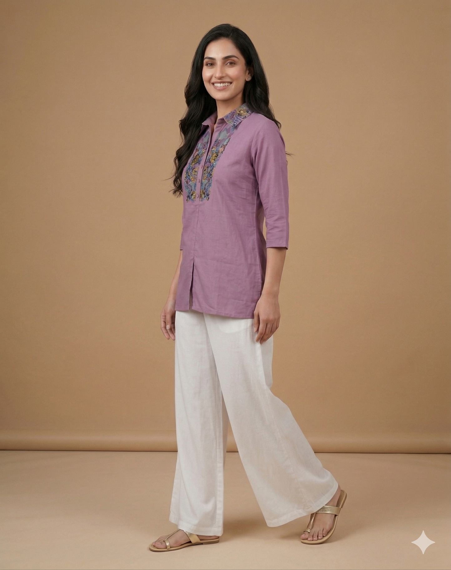 Purple Collard Cotton Short Kurta