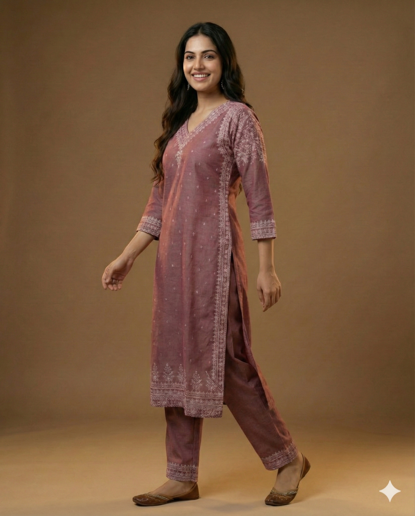 Pink V Neck Cotton Cord Set