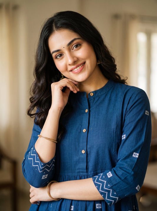 Cotton Linen - A-Line Kurtaset with Duapatta