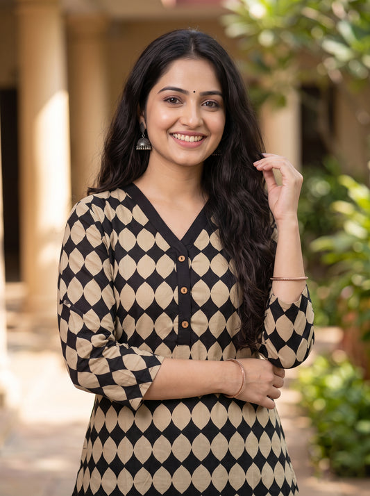 Geometric Printed Straight Kurta Set With Dhoti Pant