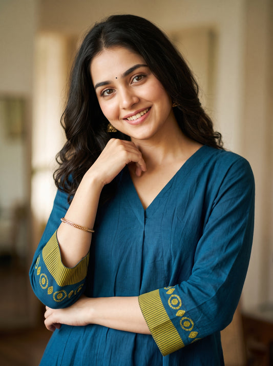 Cotton Linen - Anarkali Kurtaset with Duapatta