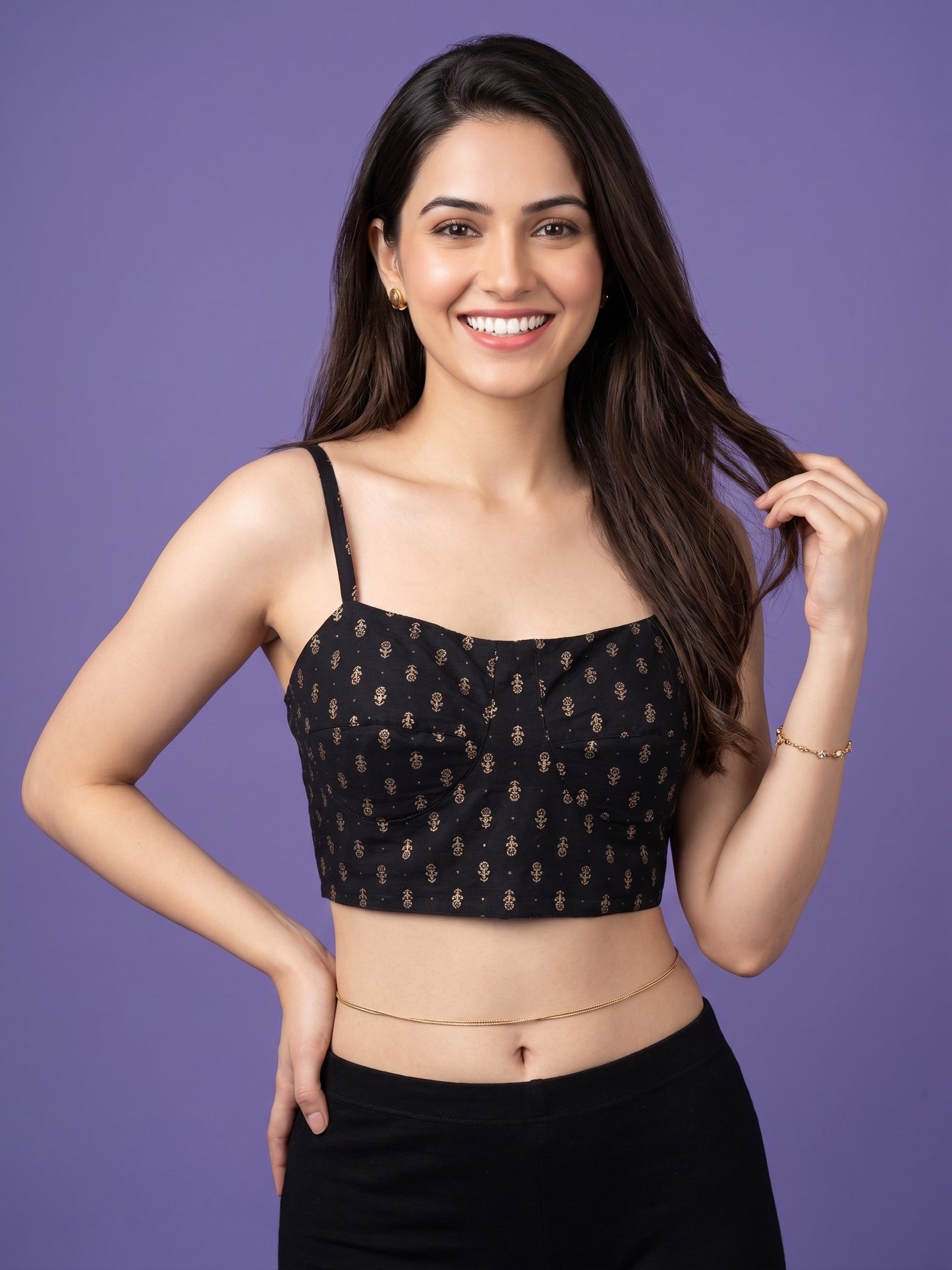 Black Round Neck Viscose Spaghetti Crop Top