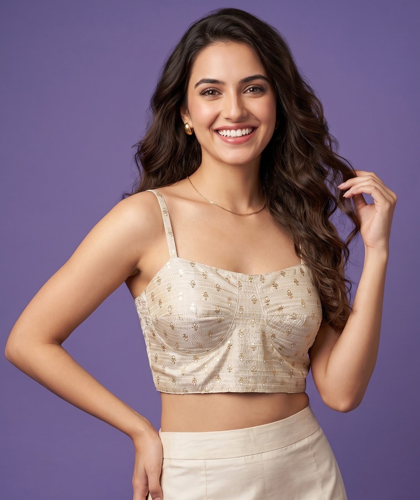 Ivory Round Neck Viscose Spaghetti Crop Top
