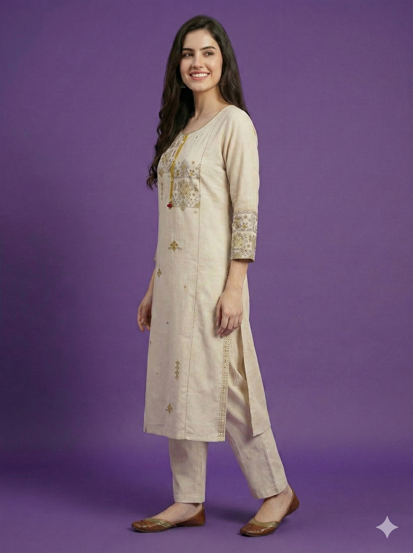 Ivory Round Neck Cotton Kurta