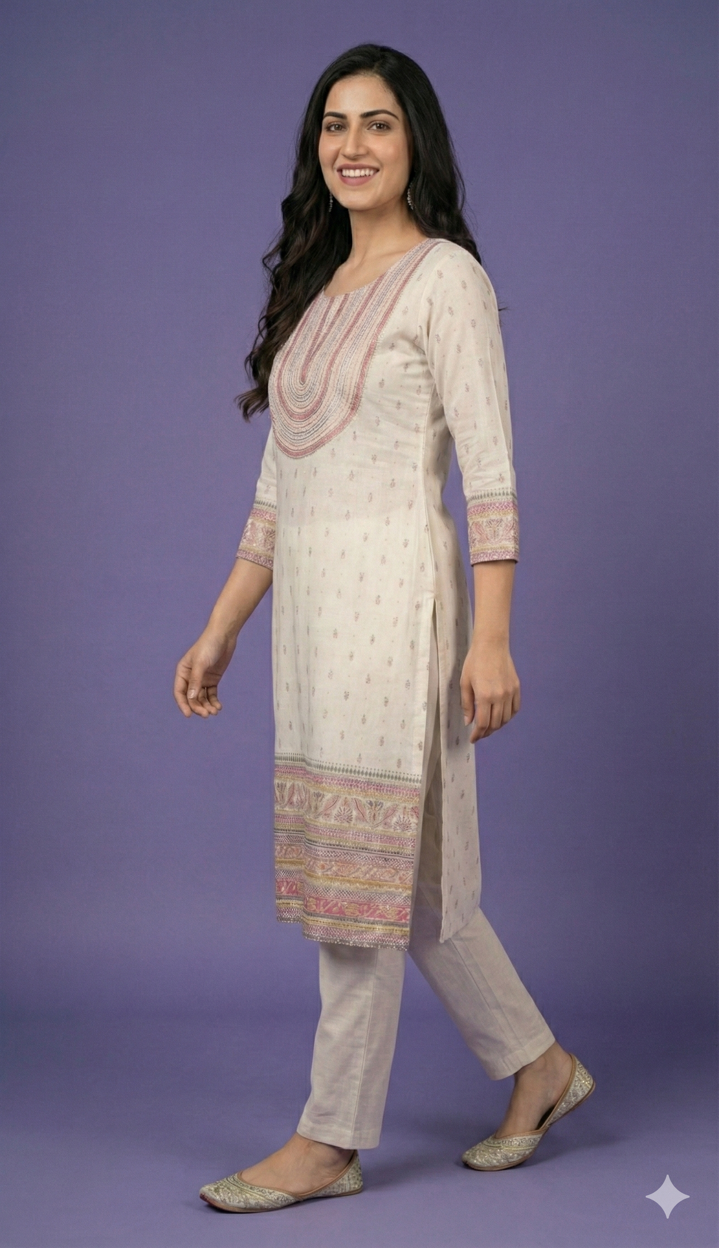 Ivory Round Neck Cotton Kurta