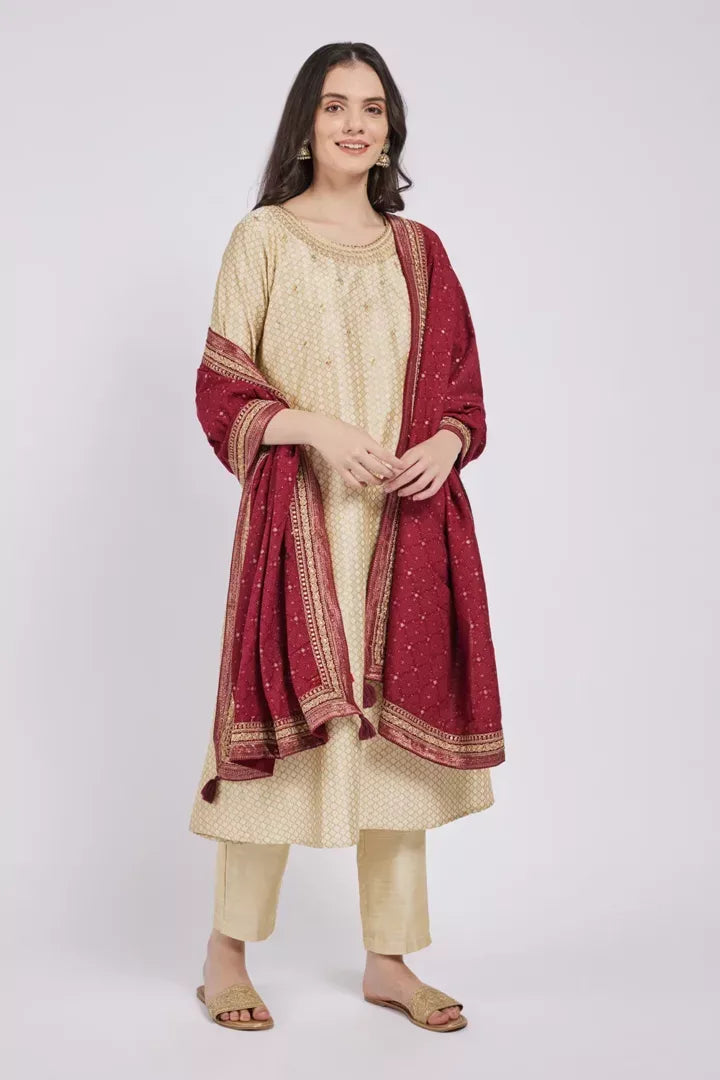Span Burgundy Silk Festive Dupatta