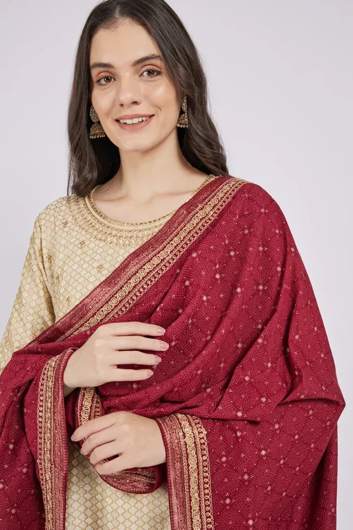 Span Burgundy Silk Festive Dupatta