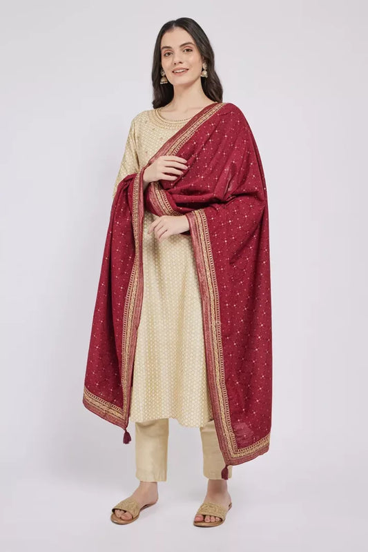 Span Burgundy Silk Festive Dupatta