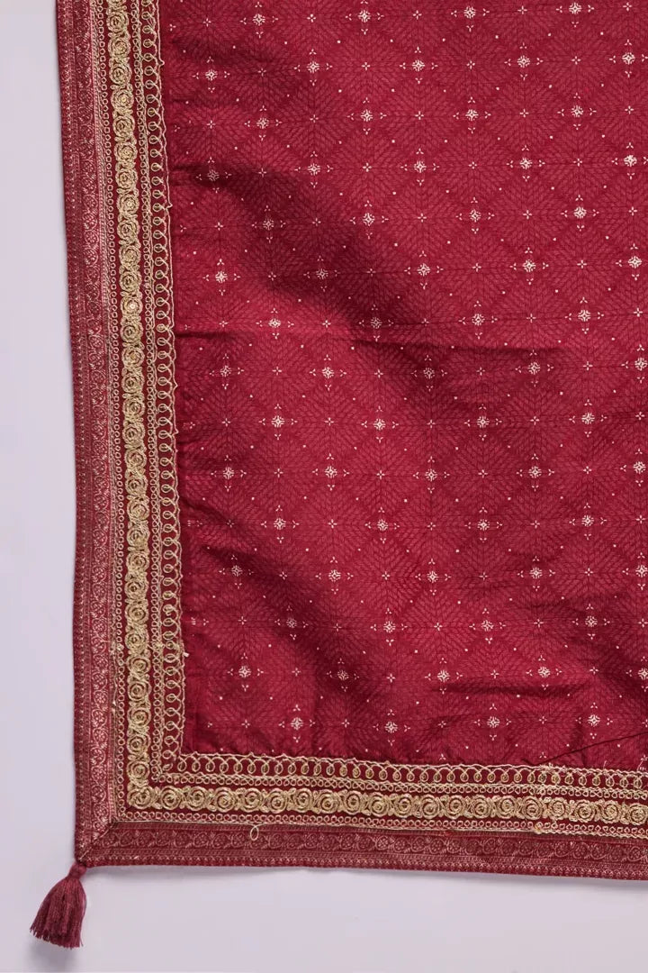 Span Burgundy Silk Festive Dupatta