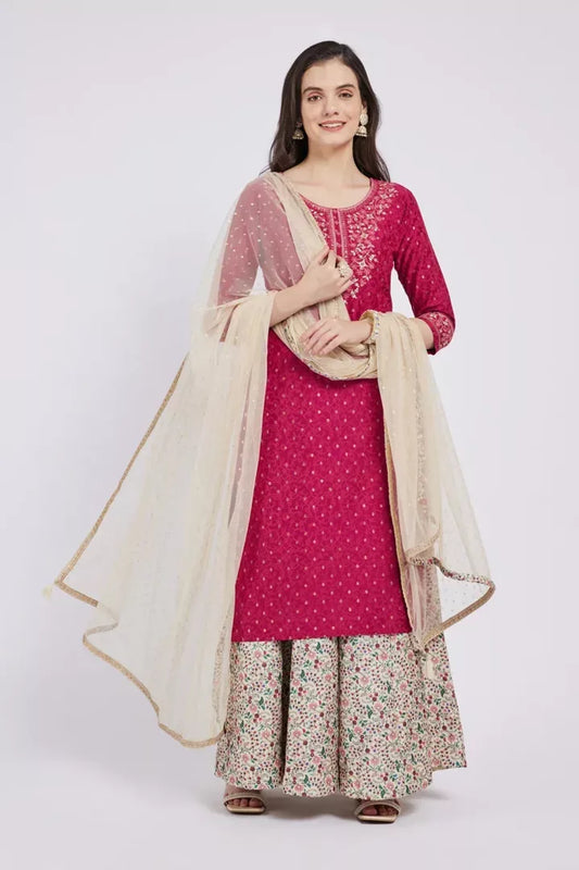 Span Viva Magenta & Ivory Silk 3PCS Set