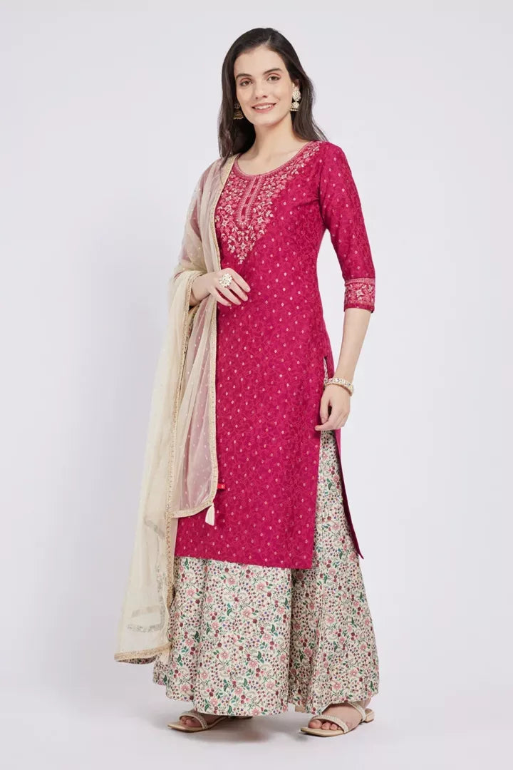 Span Viva Magenta & Ivory Silk 3PCS Set