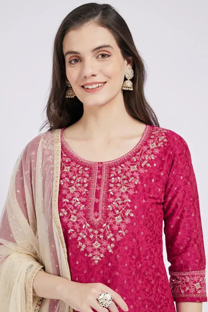 Span Viva Magenta & Ivory Silk 3PCS Set