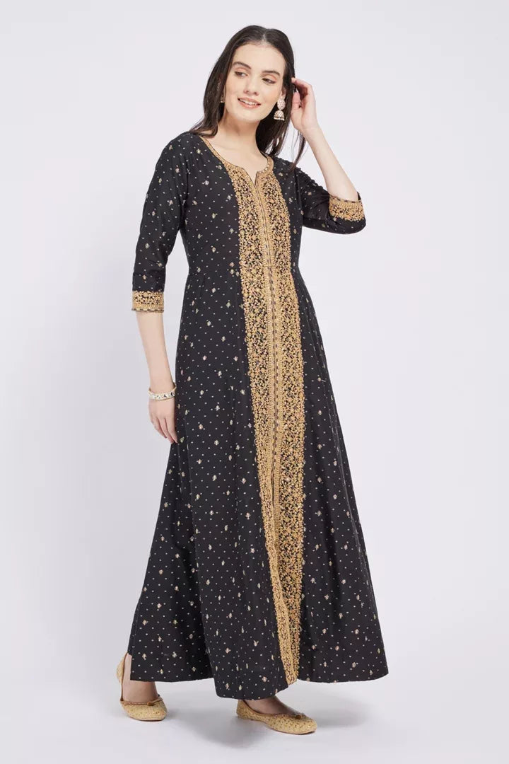 Span Black & Gold Silk Kurta