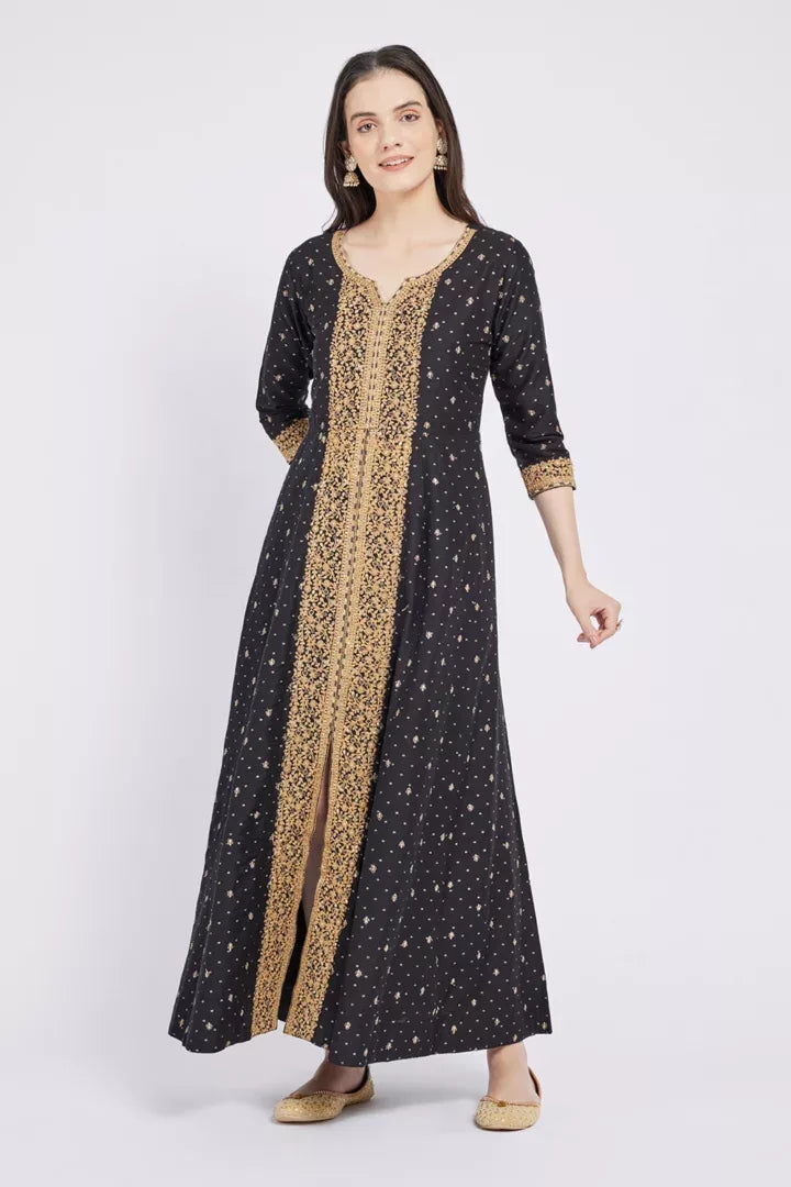Span Black & Gold Silk Kurta