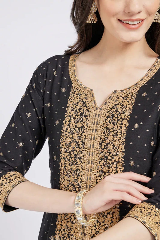 Span Black & Gold Silk Kurta