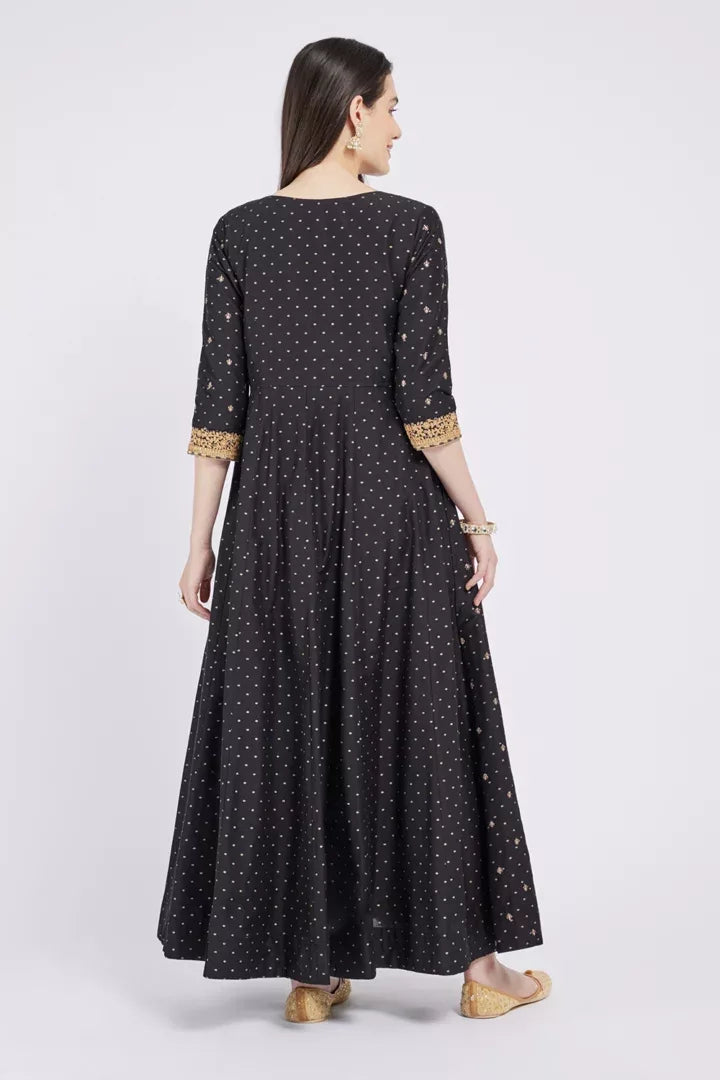 Span Black & Gold Silk Kurta