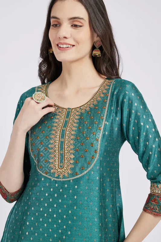 Span Mystry Green Silk Festive Wear Kurta