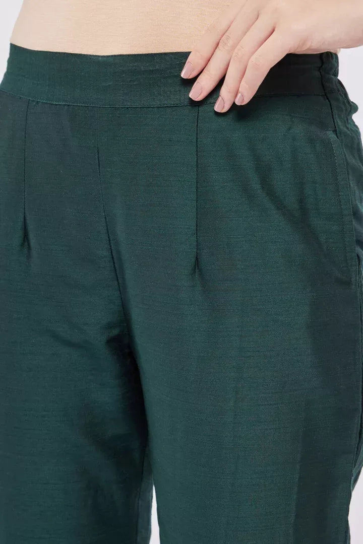 Span Oxford Green Silk Straight Pant