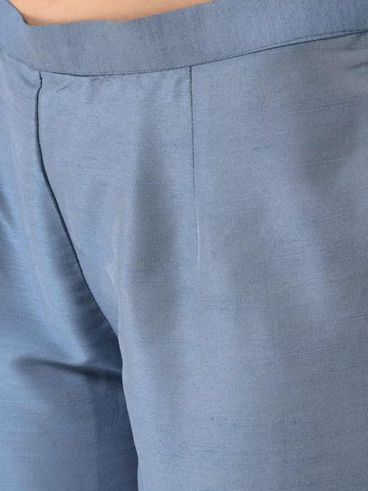 Span Light Blue Solid Straight Pant