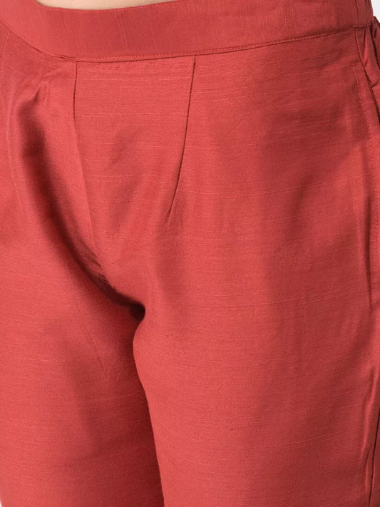 Span Red Solid Straight Pant