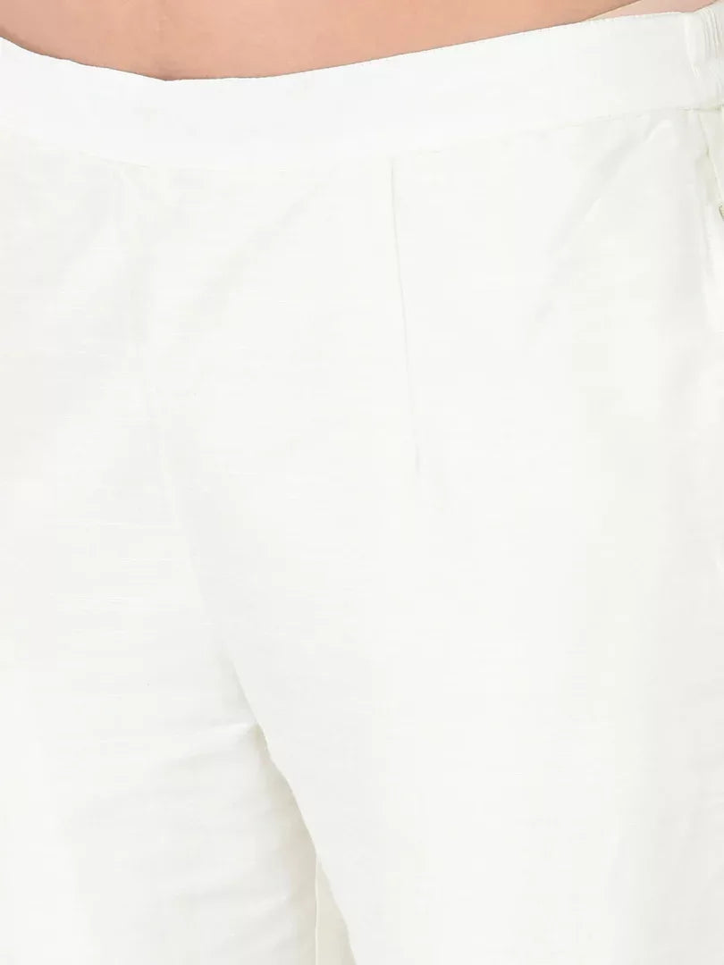 Span White Solid Straight Pant