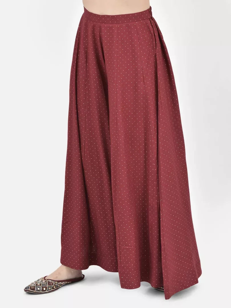 Span Burgundy Gold Texture Flared Palazzo