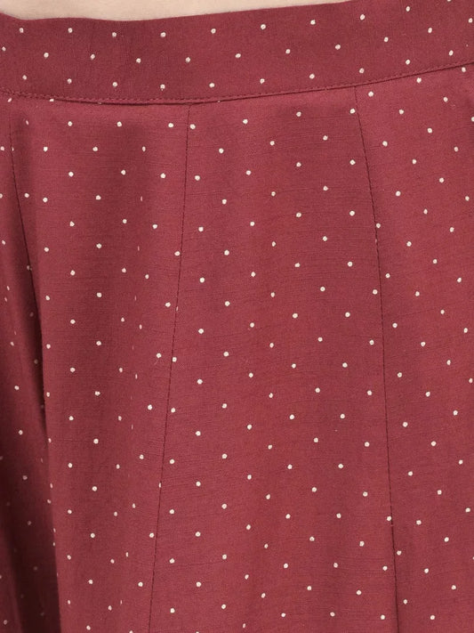 Span Burgundy Gold Texture Flared Palazzo