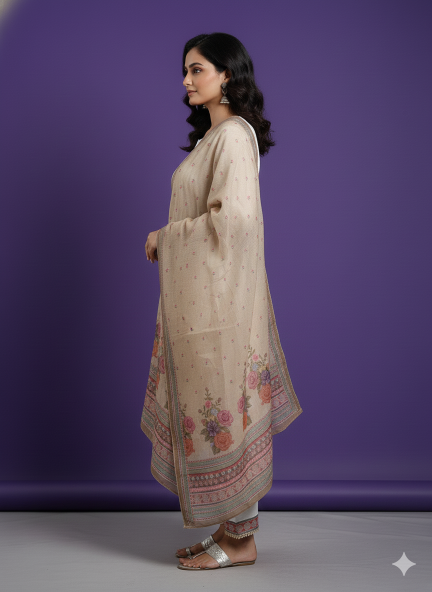 White Round V-Neck Silk 2PCS Set