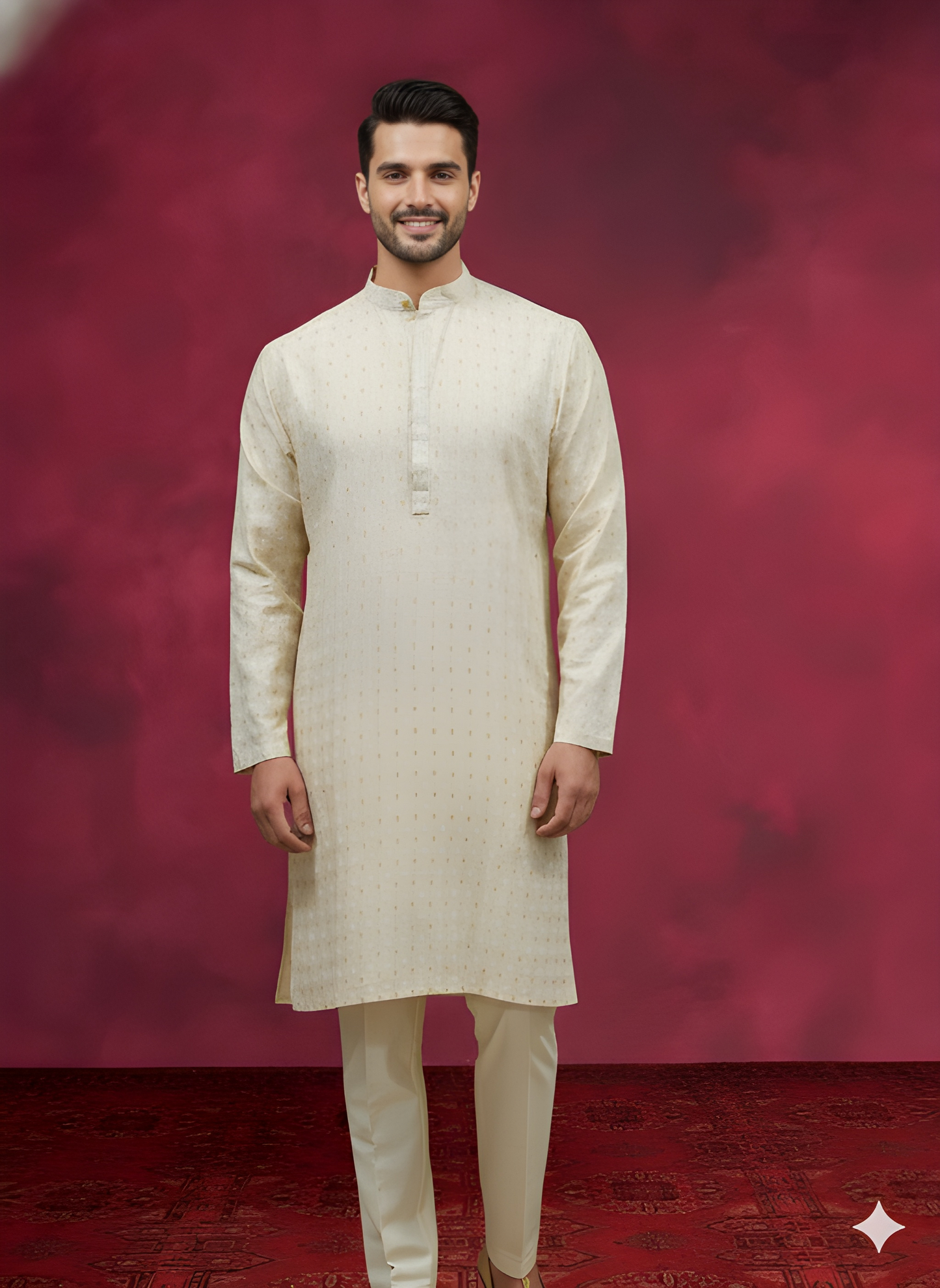 Ivory Mandarin Neck Cotton Kurta