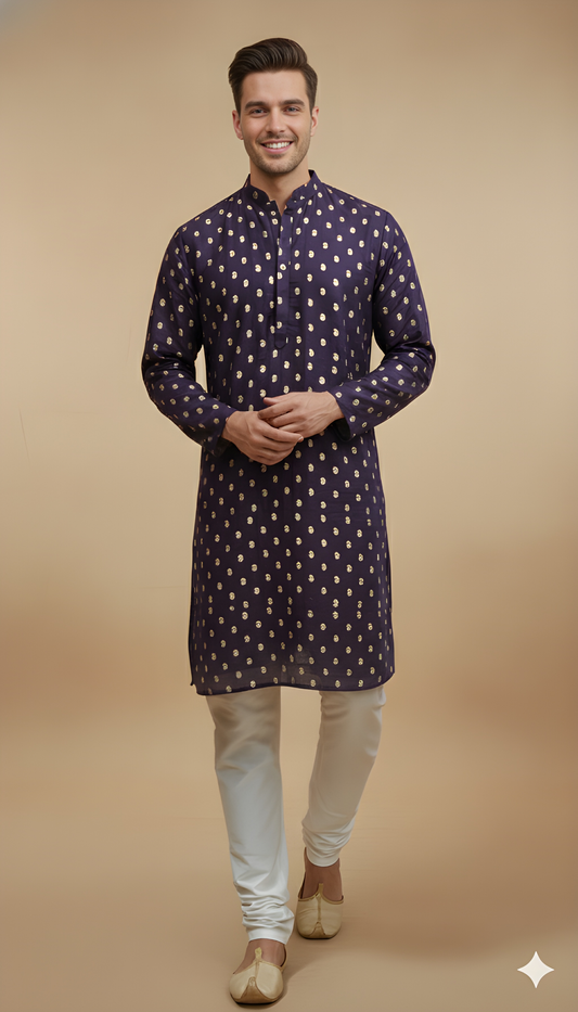 Purple Mandarin Viscose Kurta