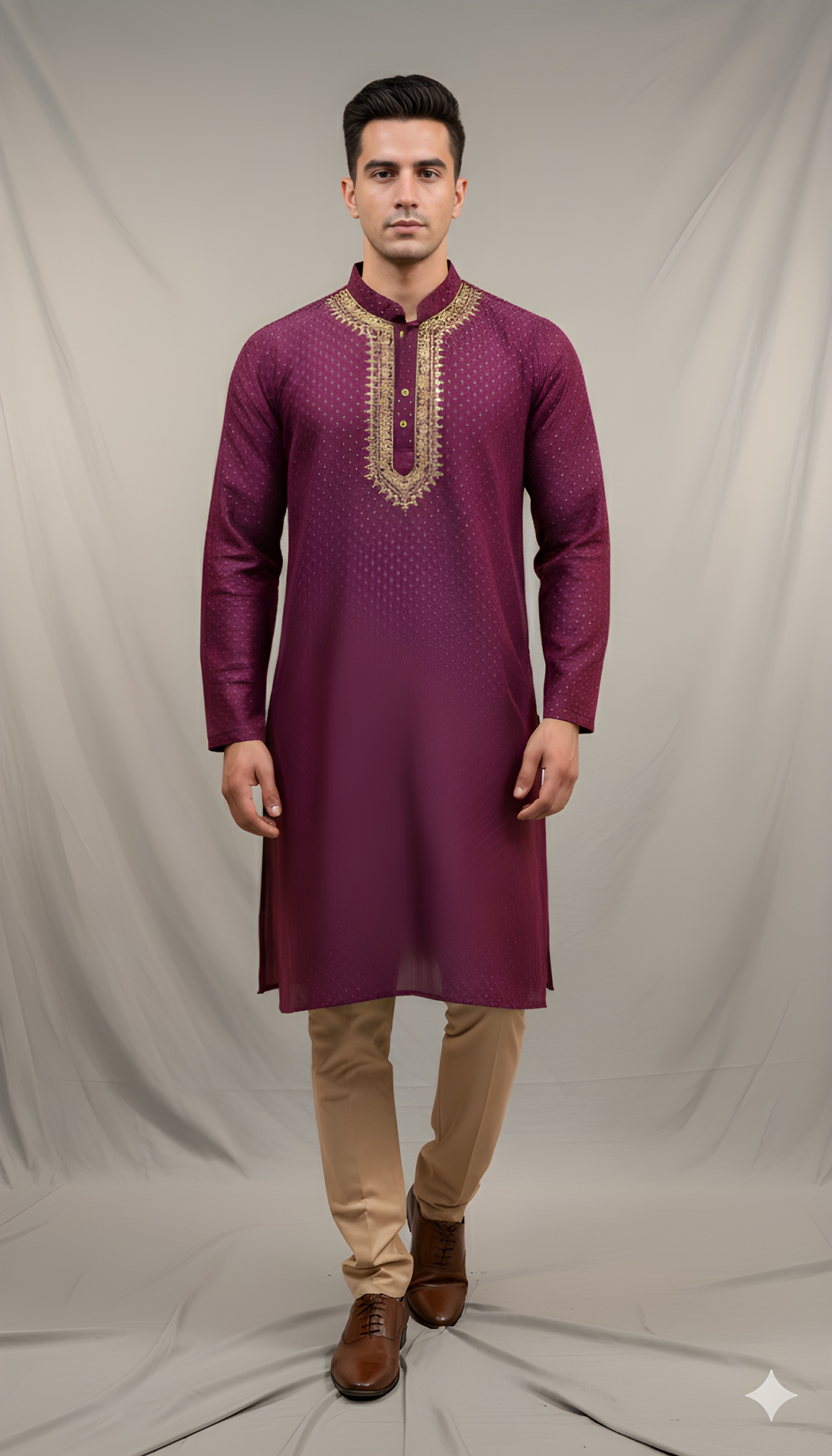Purple Mandarin Neck Silk Kurta