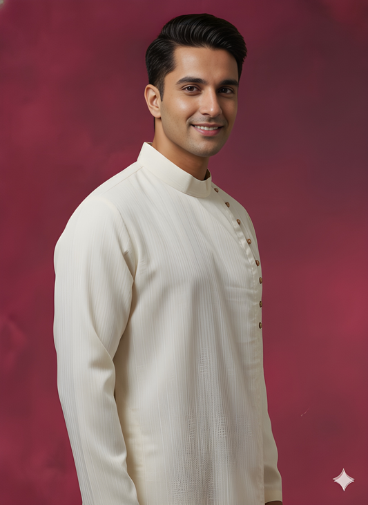 White Mandarin Cotton Kurta