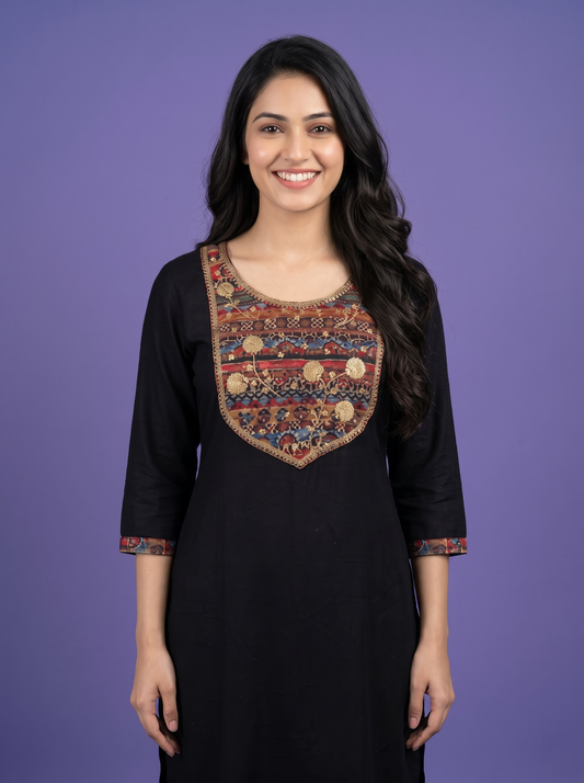Embroidered Slub Silk Suit Set