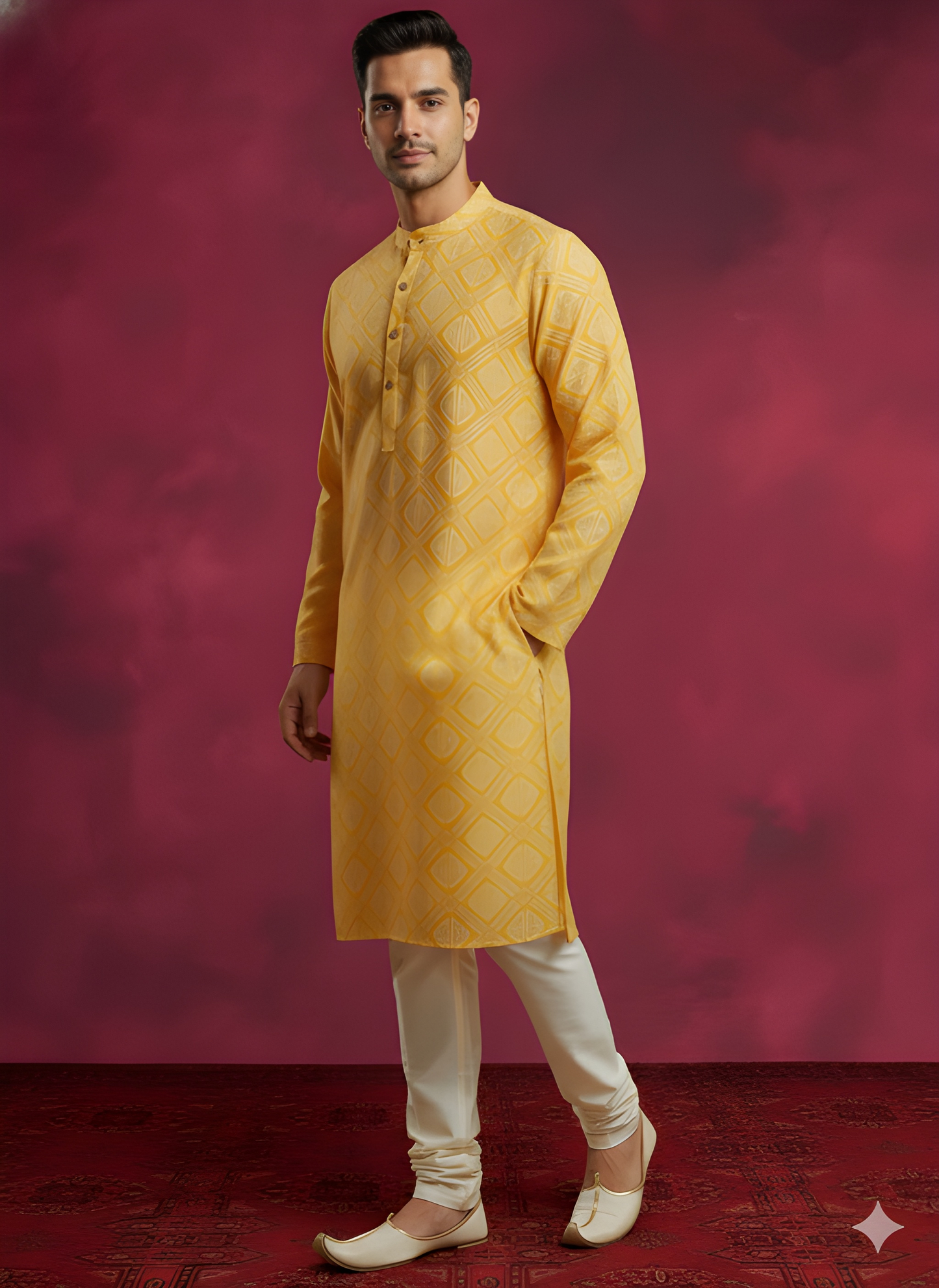 Yellow Mandarin Silk Kurta