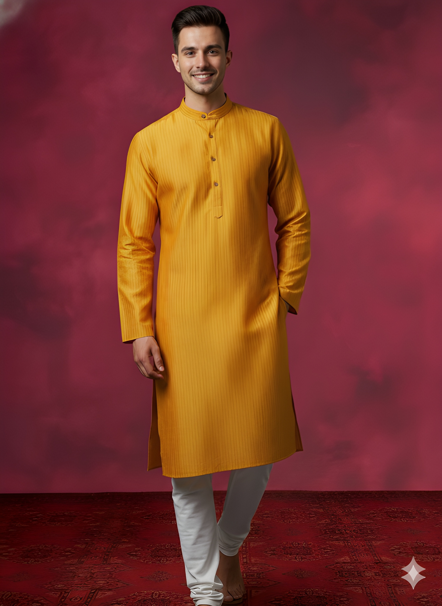 Yellow Mandarin Silk Kurta