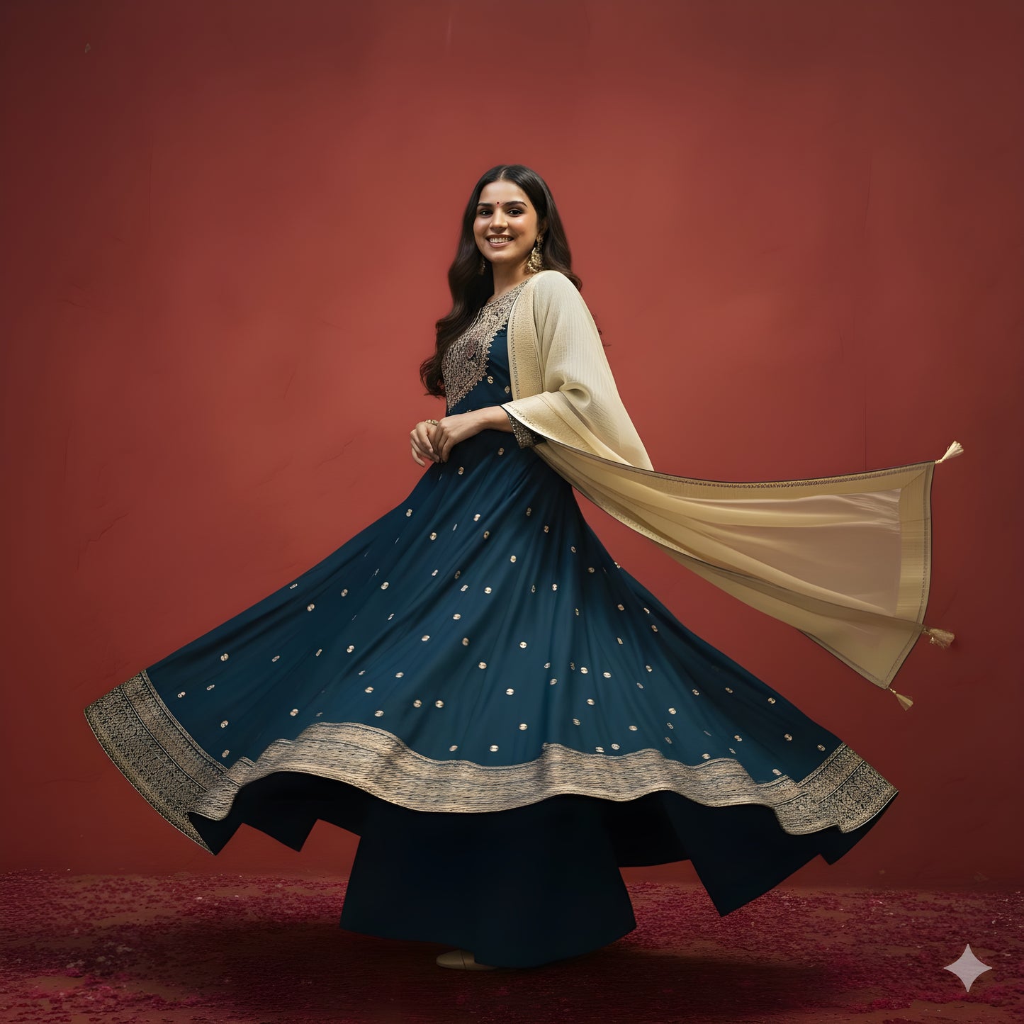 Blue round Neck Viscose Kurta Set with Dupatta