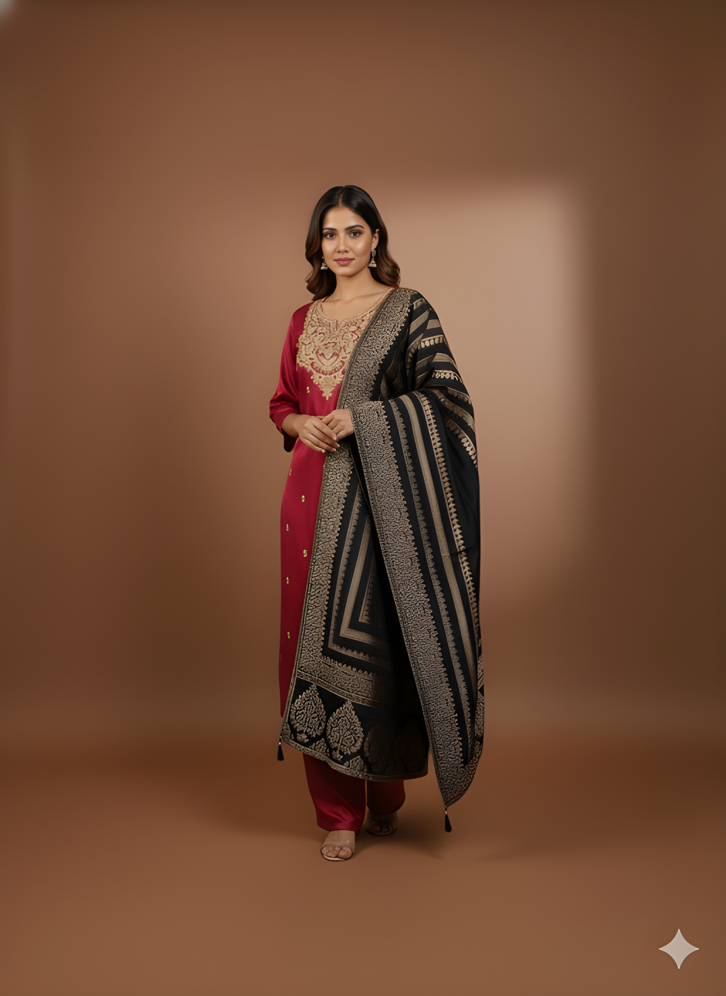 Pink Round V Neck Gazi Silk Kurta Set with Dupatta