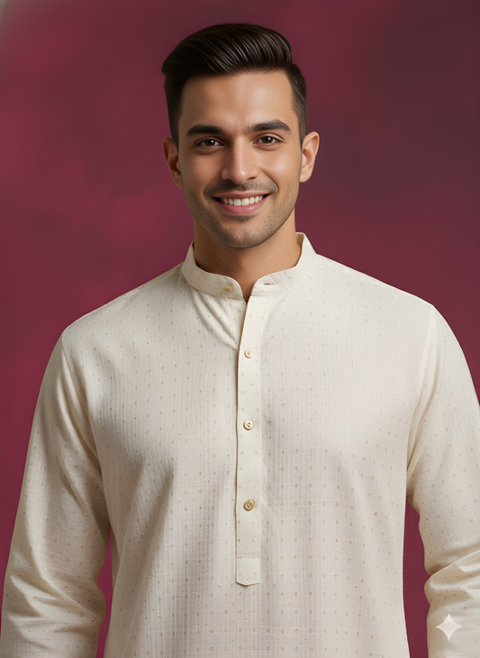 White Mandarin Rayon Kurta