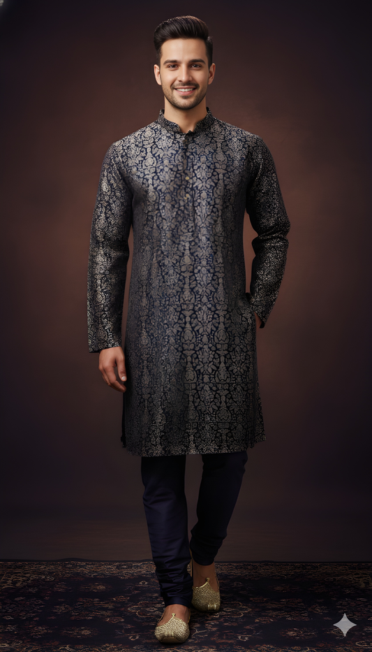 Purple Mandarin Neck Silk Kurta