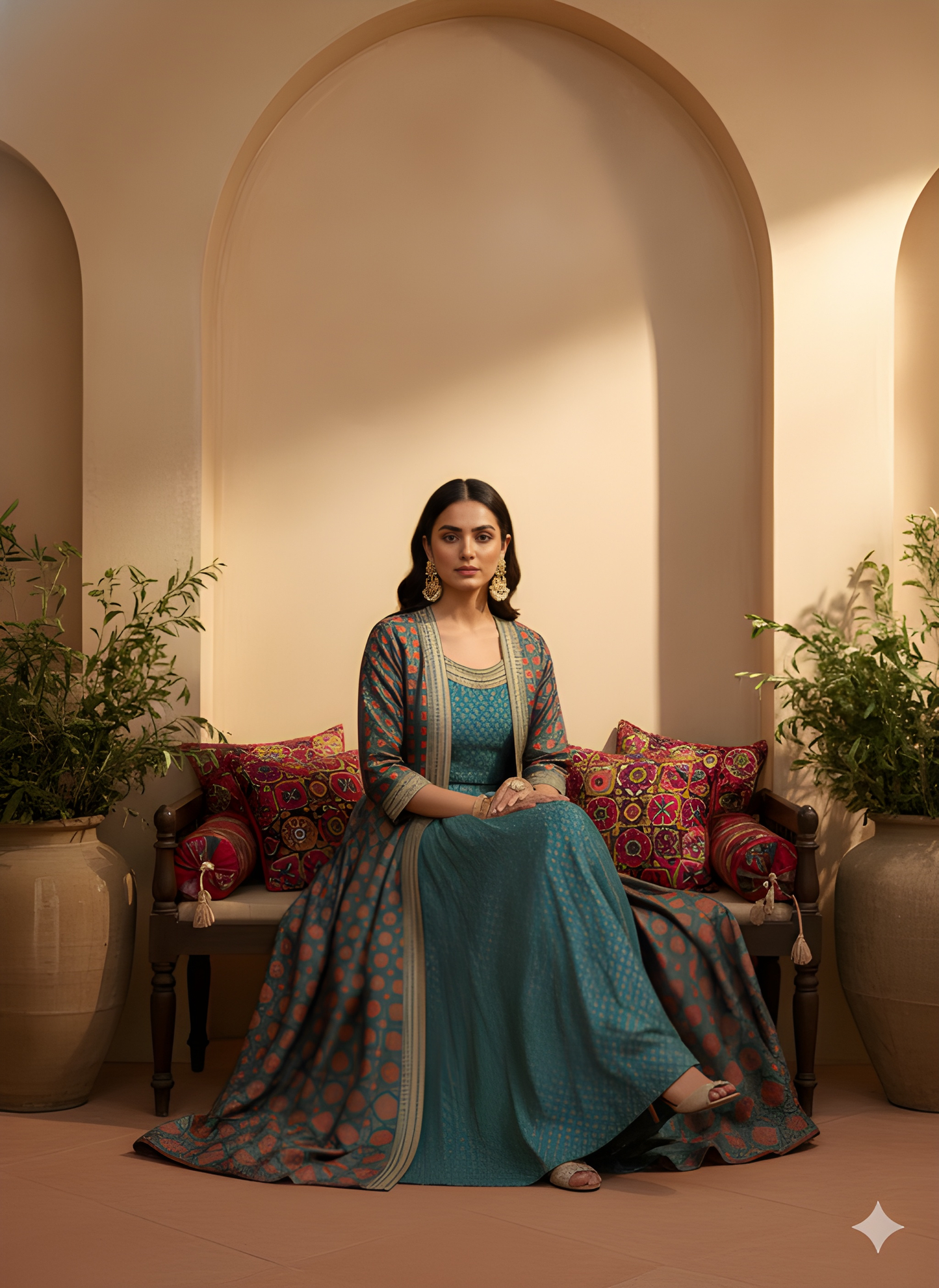 Green Round Neck Silk 2PCS Set