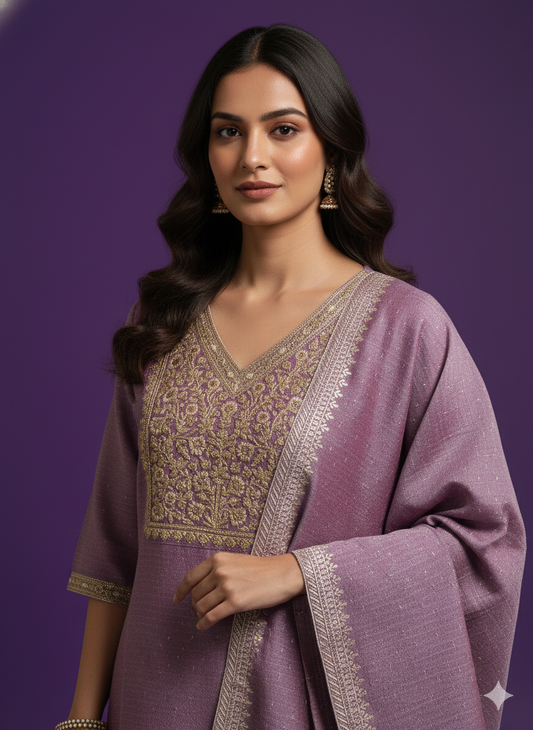 Pink V-Neck Silk Kurta