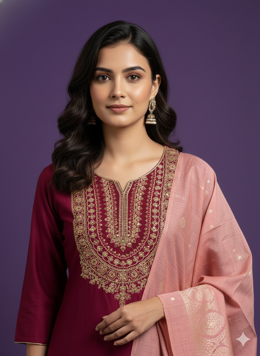 Mullberry Round V Neck Viscose Cord Set