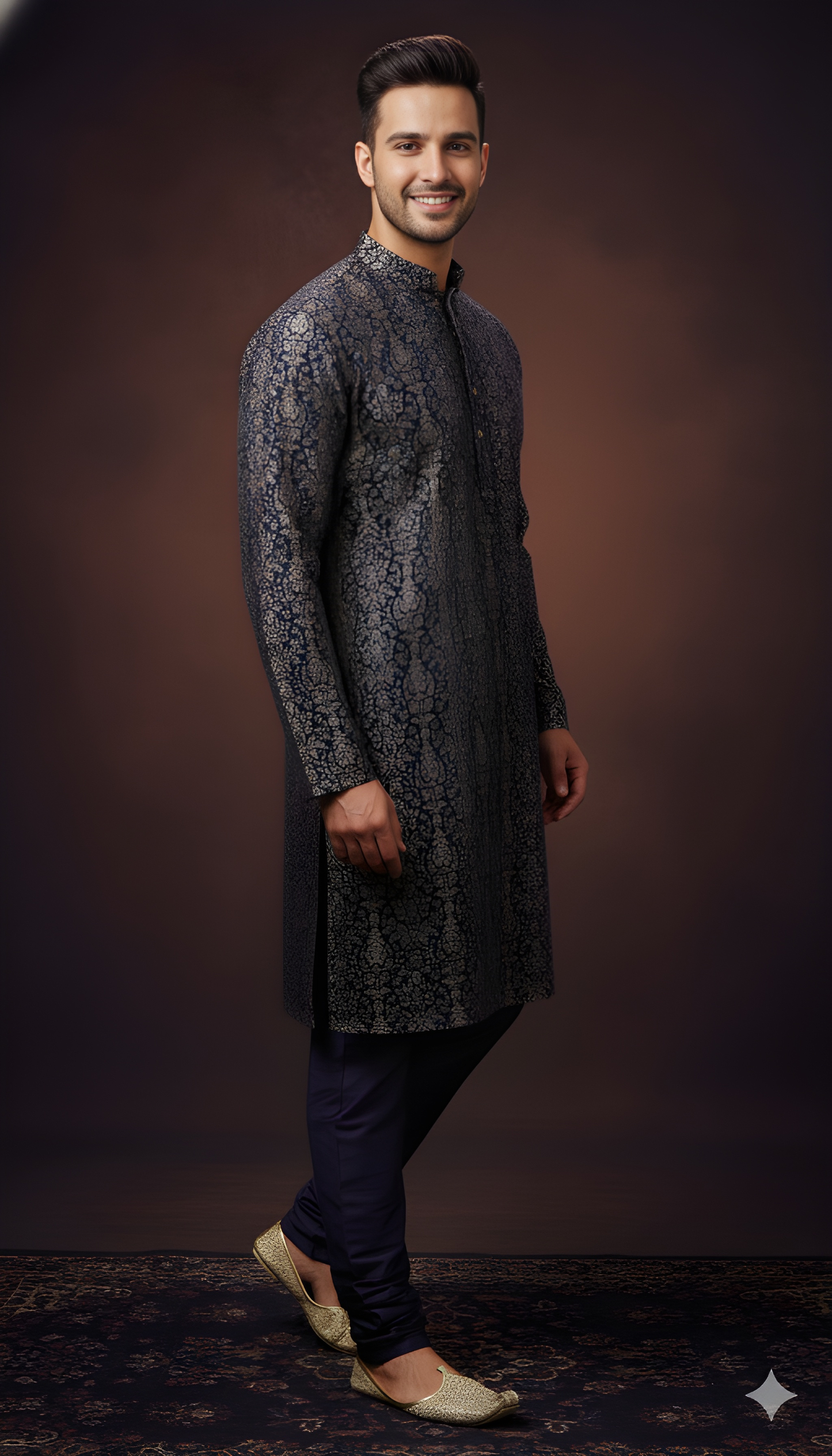Purple Mandarin Neck Silk Kurta