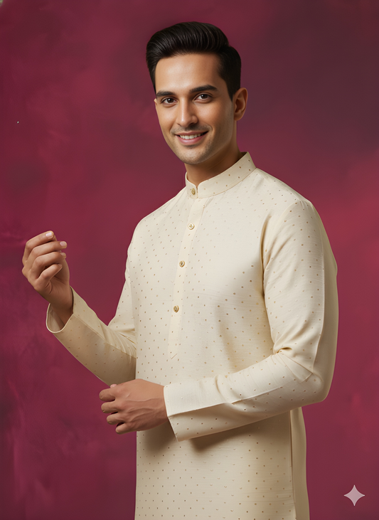 White Mandarin Silk Kurta