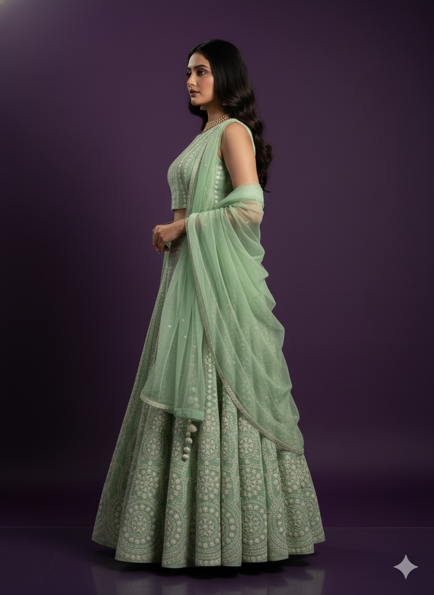 Green Round Neck Silk 3PCS Set