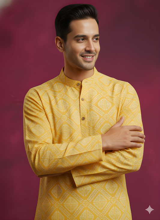 Yellow Mandarin Silk Kurta